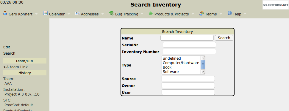 The extended Search form to find inventory items