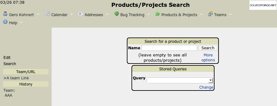 The search project screen